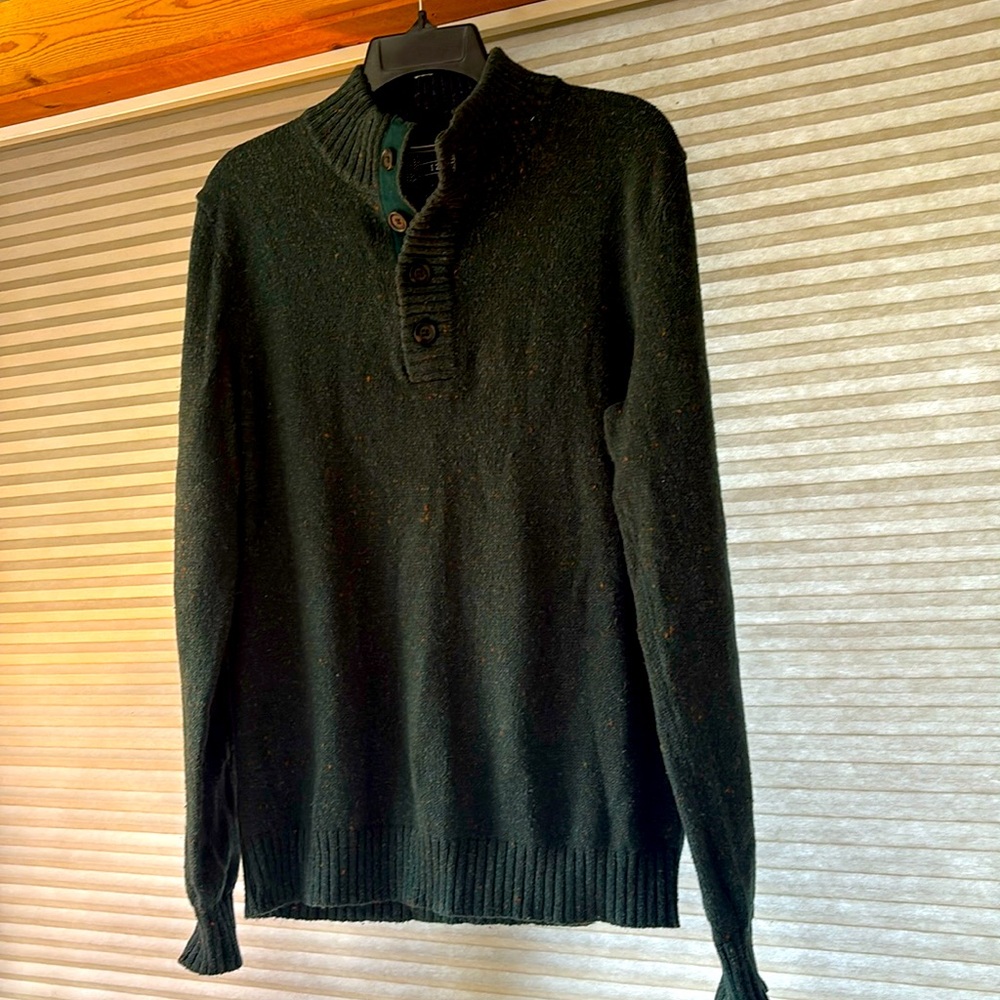 IZOD Sweater Mens Size M Green 1/4 Button Collared Pullover